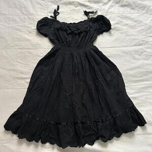 Ank Rouge Black cotton milkmaid dress with ruffles and bow details Size small